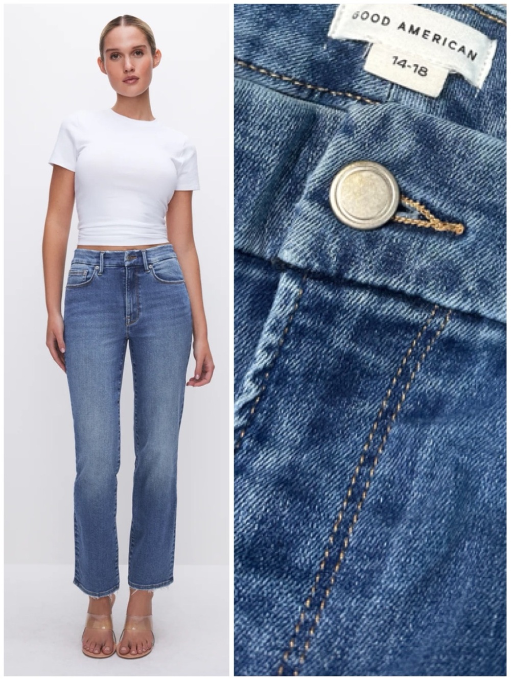 Good American Always Fits Good Legs Straight Jeans 14-18 Indigo316 Stretch Denim